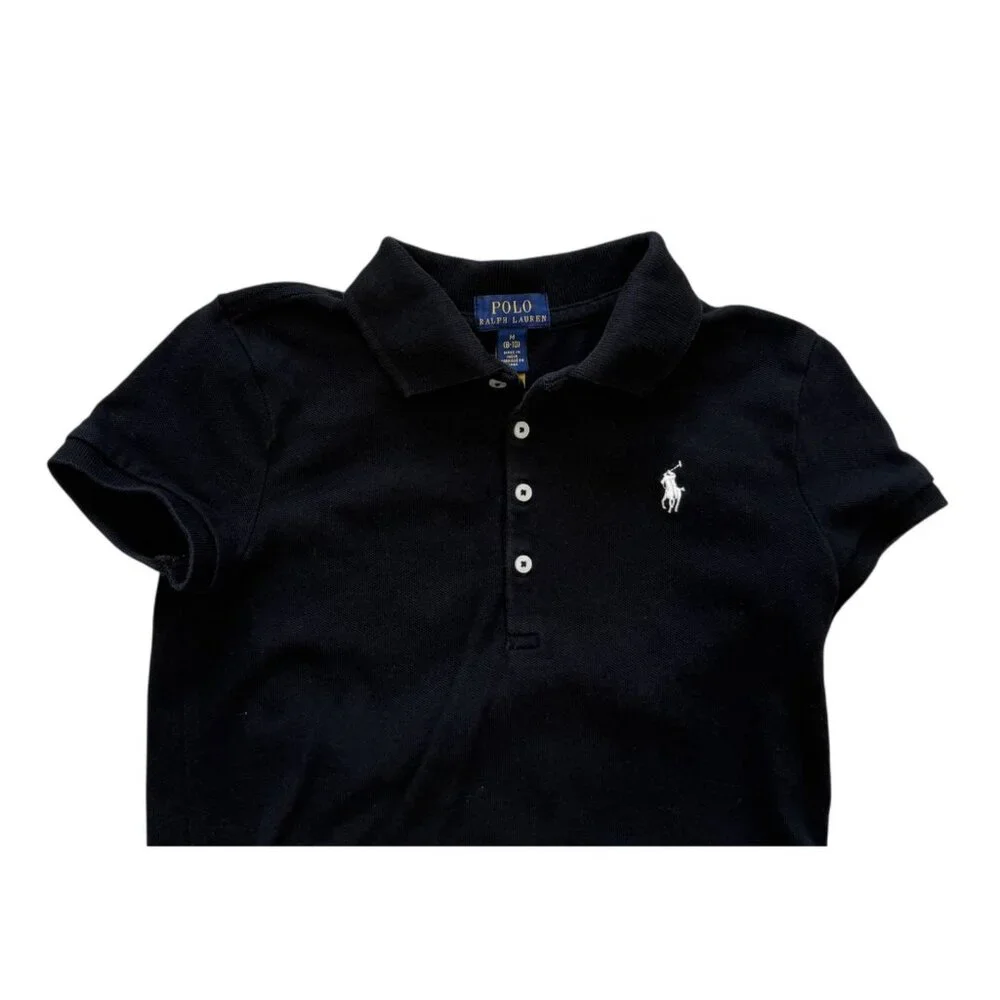 Polo Ralph Lauren Black Short Sleeve Shirt M Embroidered  White Pony Casual Kids